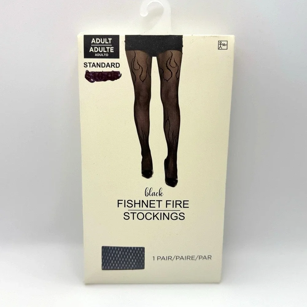 Black Fishnet Fire Stockings Adult Standard Size – One Size Fits Most – NWT‎